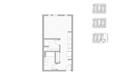 Floor plan for studio, 1 bath, 493 sqft